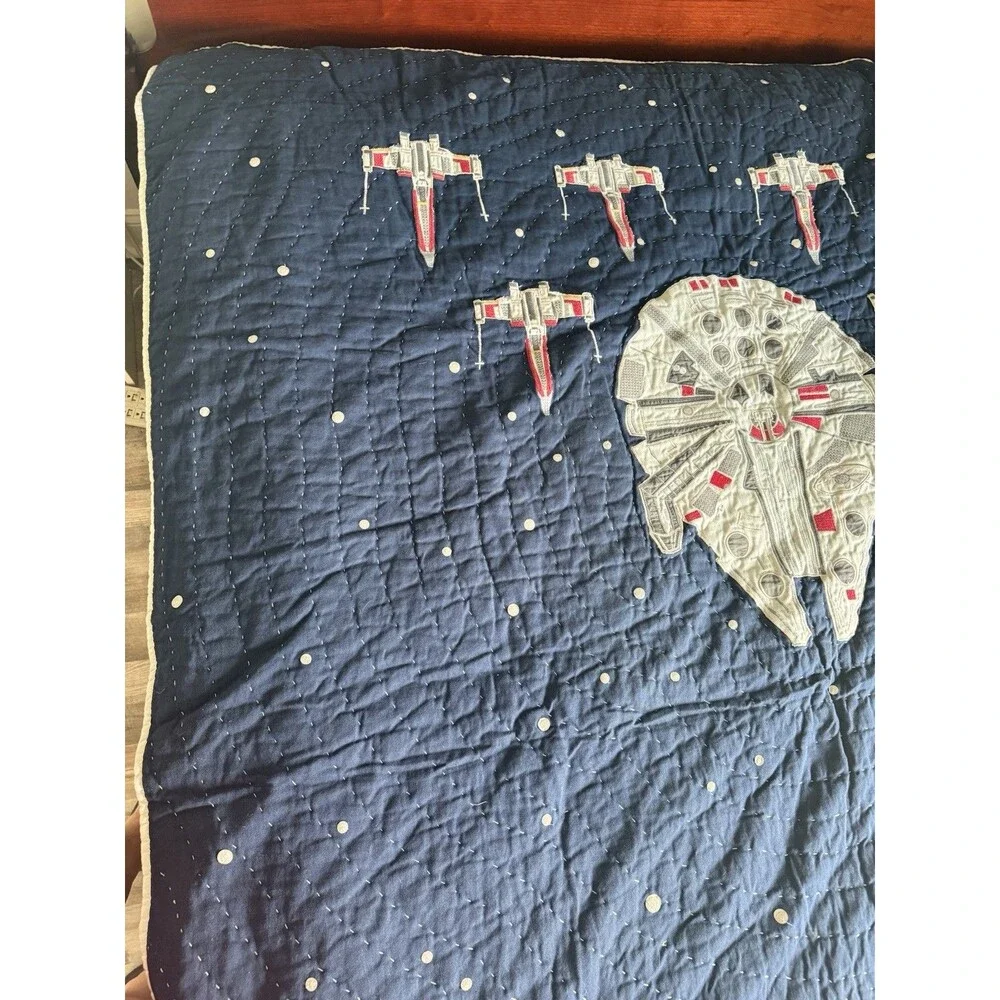 Pottery Barn Kids Star Wars Millennium Falcon Death Star Quilt 84x65 TWIN